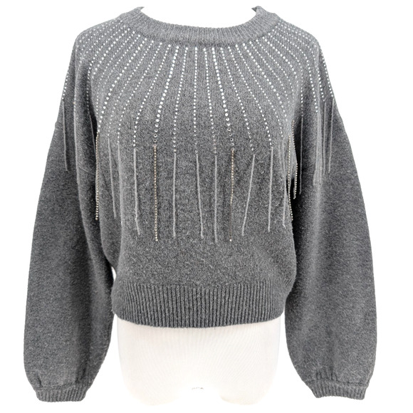BB Dakota If You Fancy Gray Embellished Fringe Sweater XS Sparkle Western Glam - Picture 2 of 15